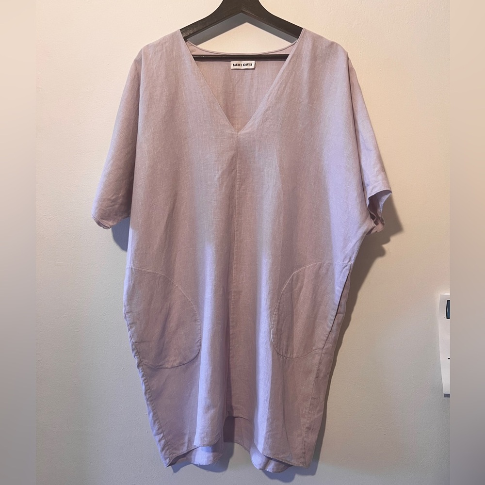 Rachel Craven Lavender Linen V-Neck Short Sleeve Caftan Dress - One Size